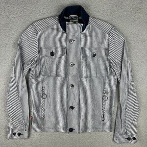 Triple Five Soul Jacket Men Small S White Navy Blue Pinstripes 555 Vintage Y2K 1